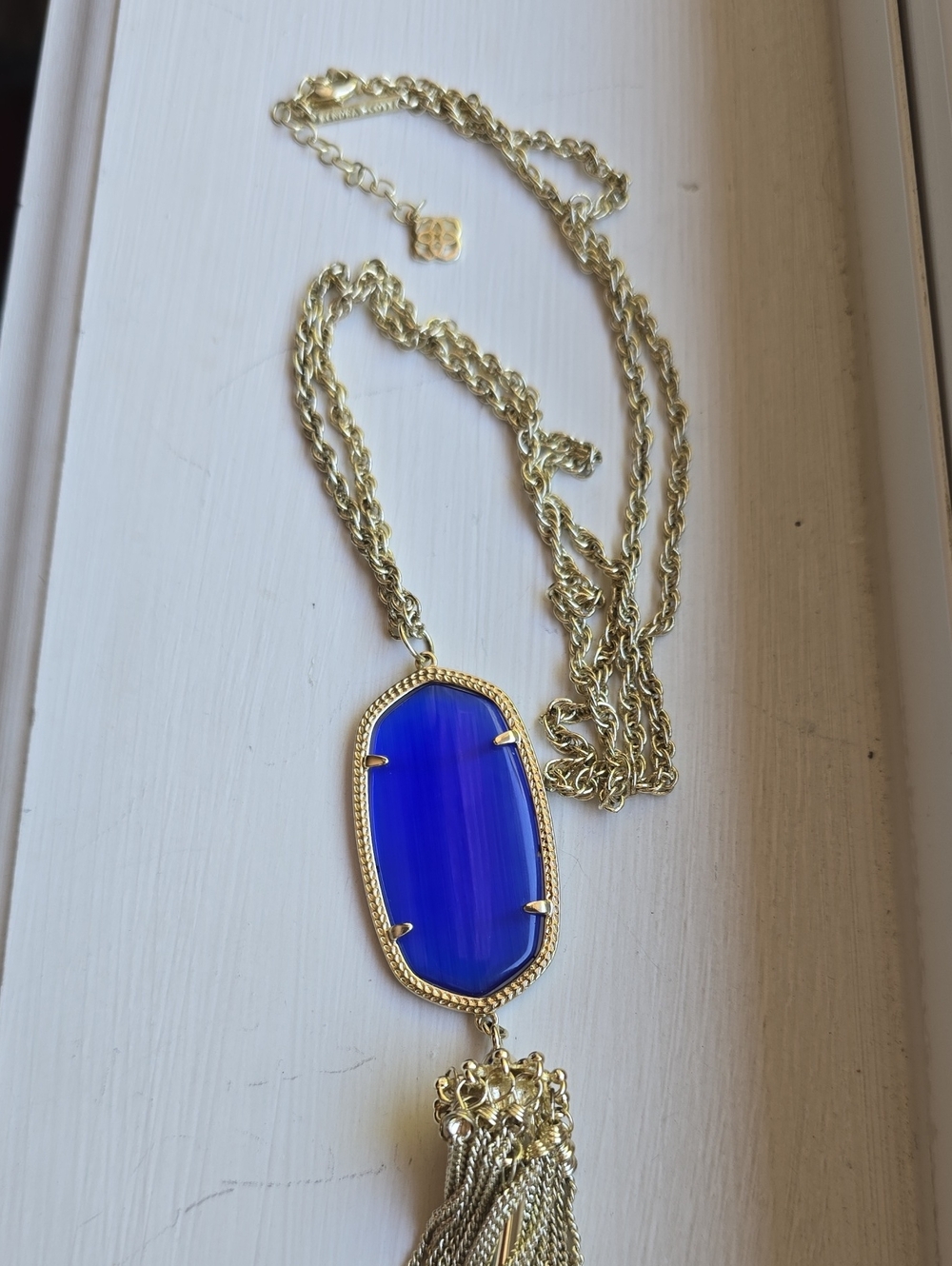 Kendra Scott Gold Necklace with Royal Blue Pendant and Tassel